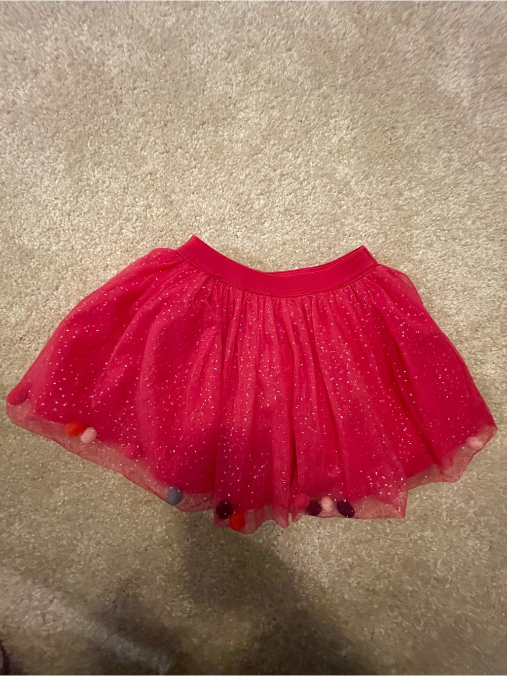 Flapdoodles Hot Pink Sparkle Tulle Skirt with Pom-Pom Trim